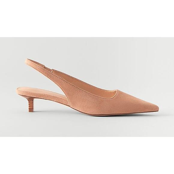 NWOB Ann Taylor Suede Slingback Kitten Heel Tan 6.5 - Picture 2 of 3